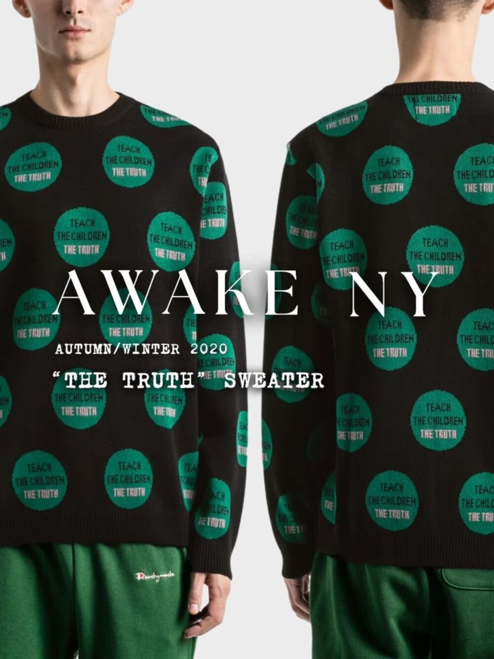 AWAKE NY the Truth Black Green Cotton Blend Sweater